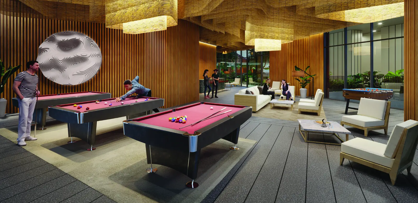 Residensi Bayu Damai official games room render with billiard tables