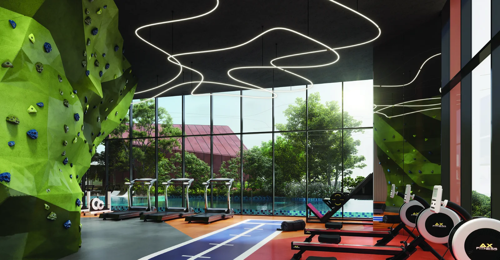Residensi Bayu Damai gym official render with rock climbing wall